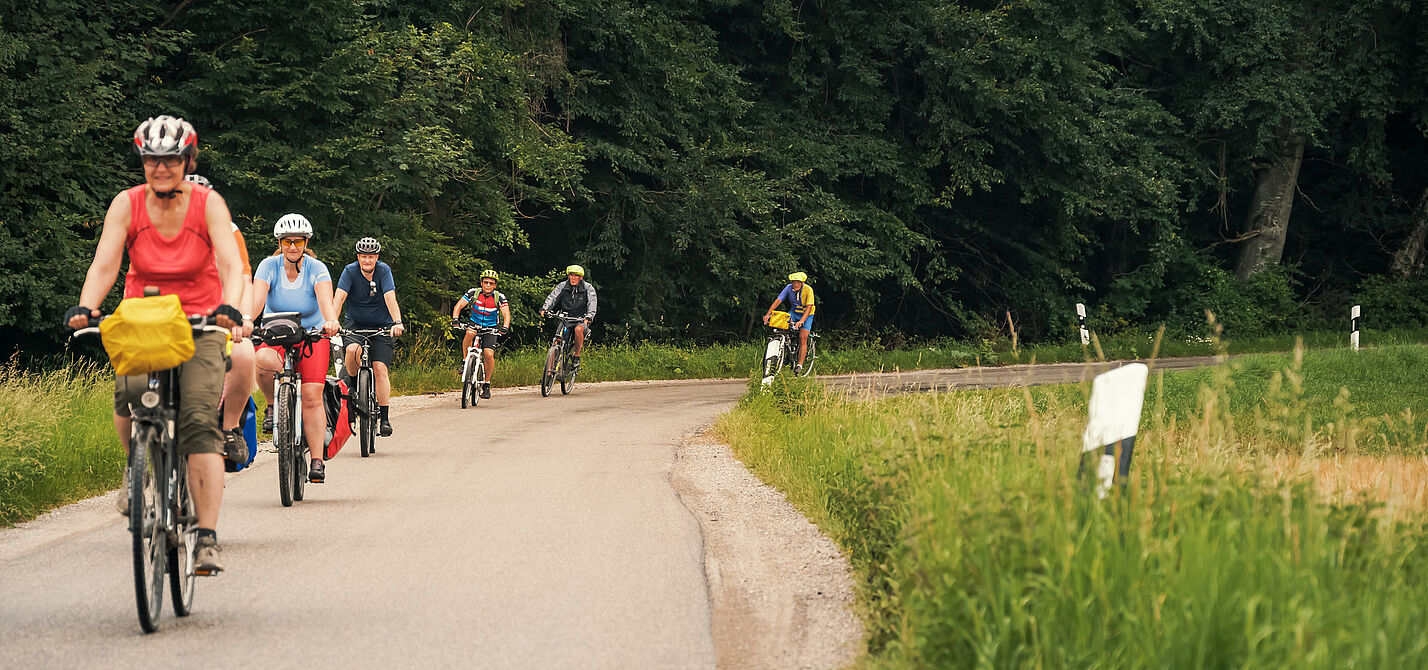 Radtour Eine Gruppe von Radfahrern in freier Landschaft