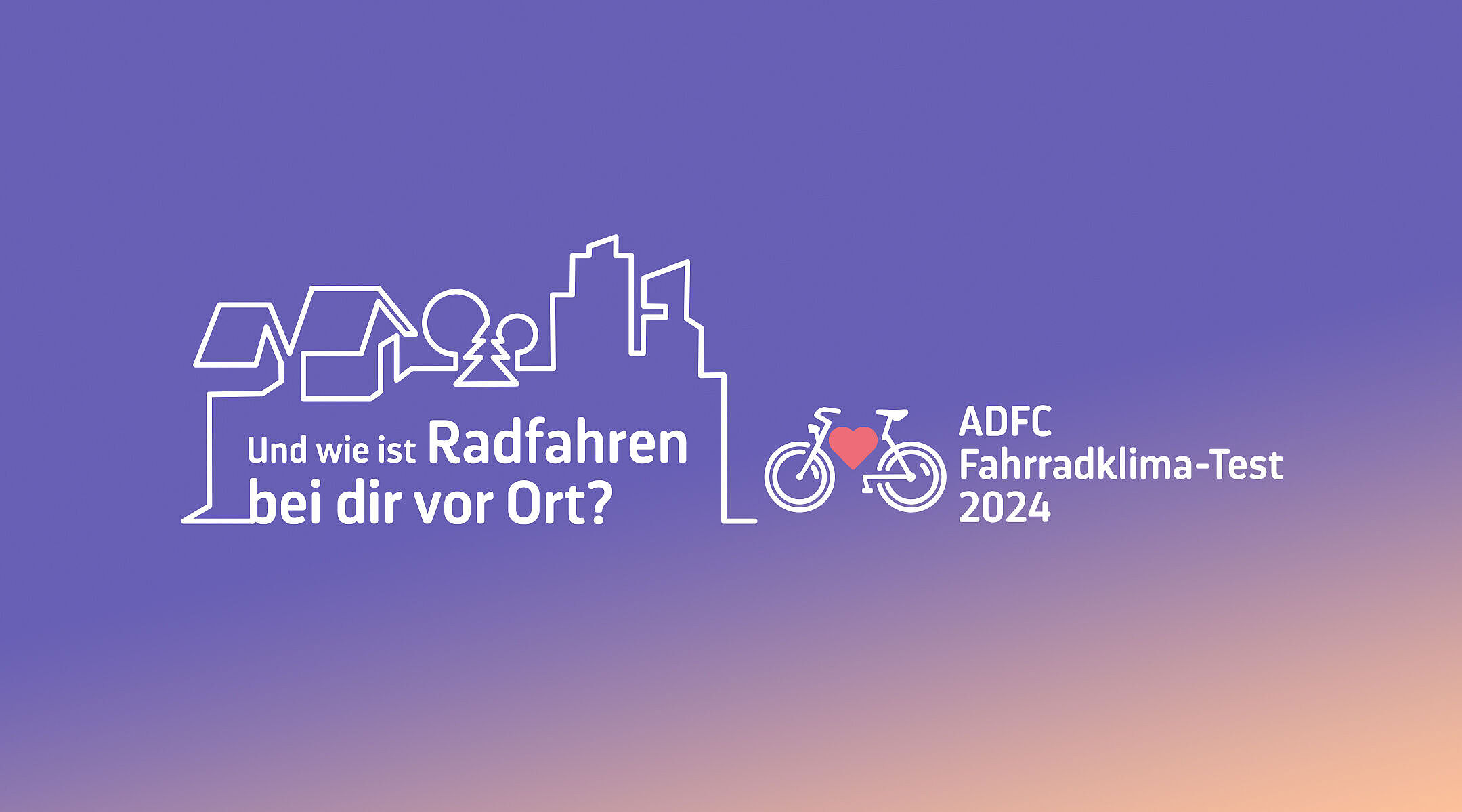 Das blaue Logo zeigt ein Fahrrad mit Herz und Umrisse einer Stadt und stellt die Frage: Wie ist Radfahren bei Dir vor Ort?